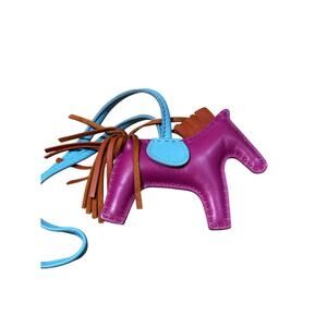 Hermes PM Milo Lambskin‎ Grigri Rodeo Bag Charm Rose Pourpre Celeste Cornaline